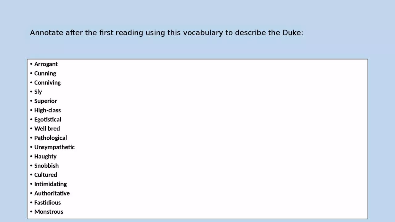 PPT-Annotate after the first reading using this vocabulary to describe the Duke: