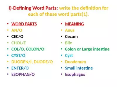 I)-Defining Word Parts: