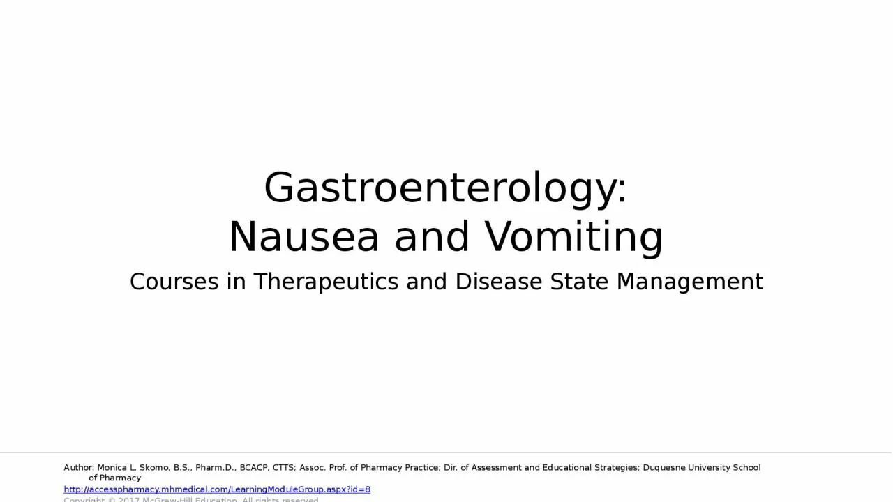 Gastroenterology: Nausea and Vomiting
