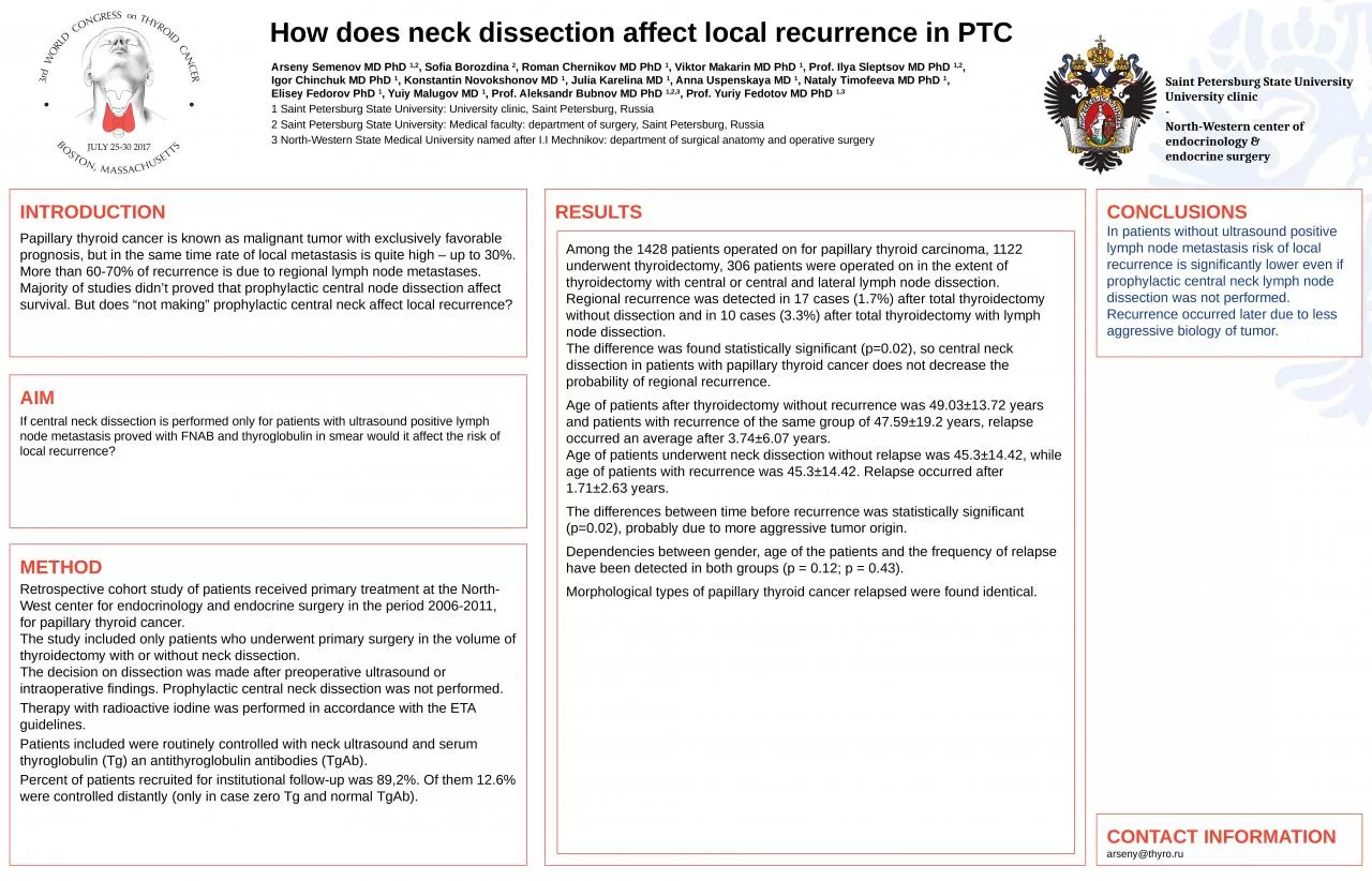 How does neck dissection affect local recurrence in PTC