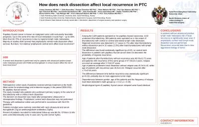 How does neck dissection affect local recurrence in PTC