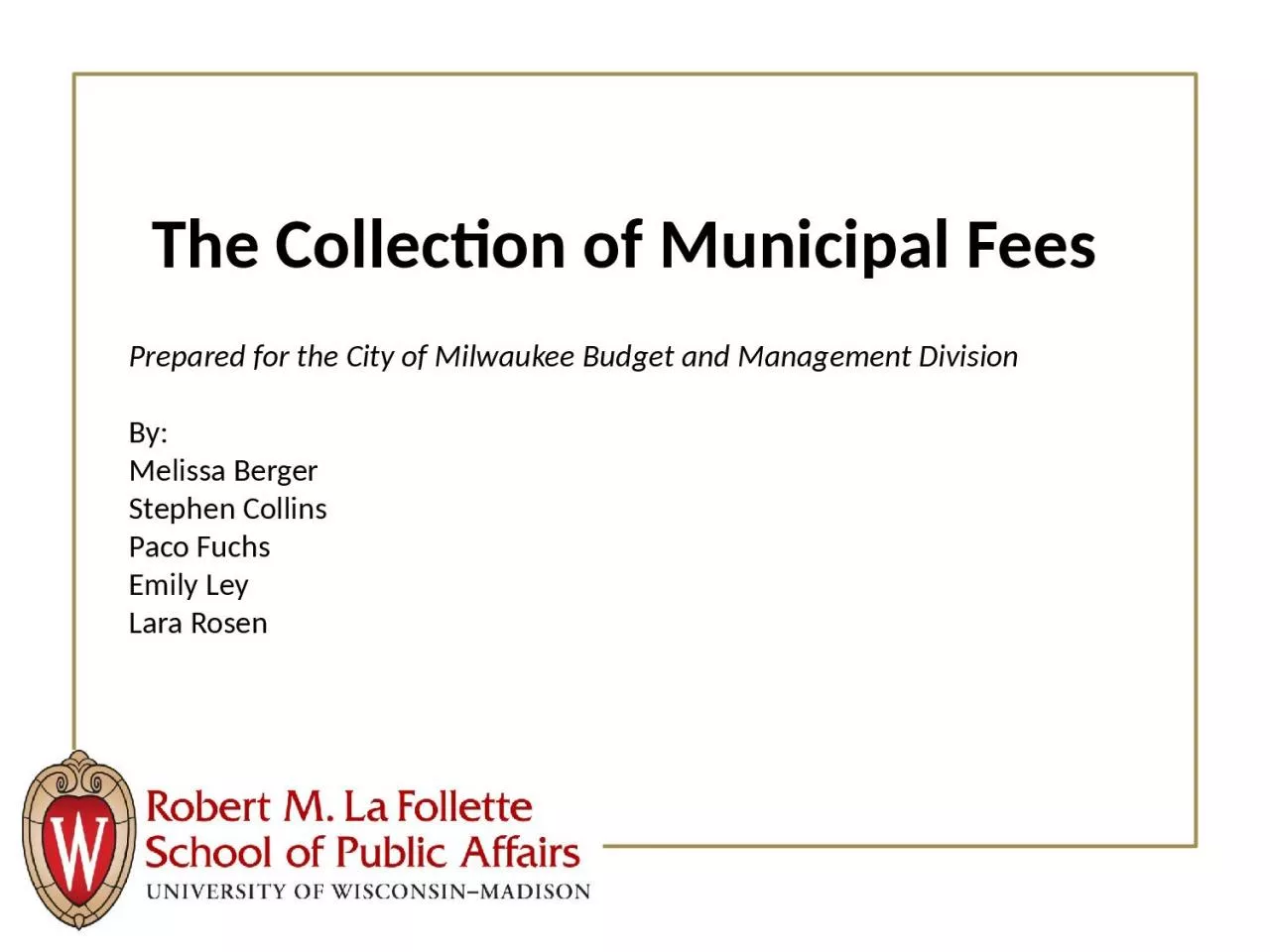 PPT-The Collection of Municipal Fees