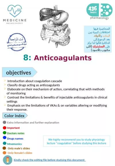 8:   Anticoagulants   Introduction about coagulation cascade