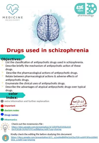 Drugs used in schizophrenia