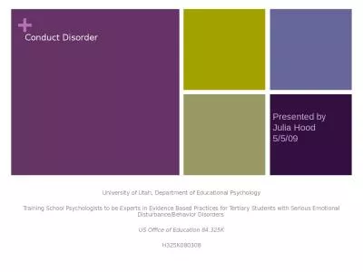 Conduct Disorder University of Utah, Department of Educational Psychology