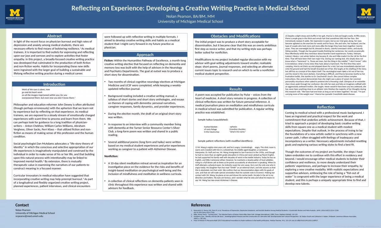 Reflecting on Experience: Developing a Creative Writing Practice in Medical School
