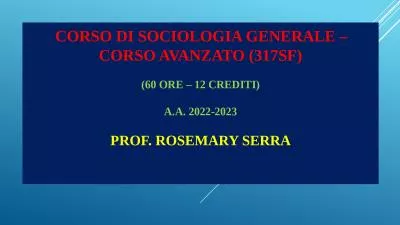 Corso di Sociologia Generale –