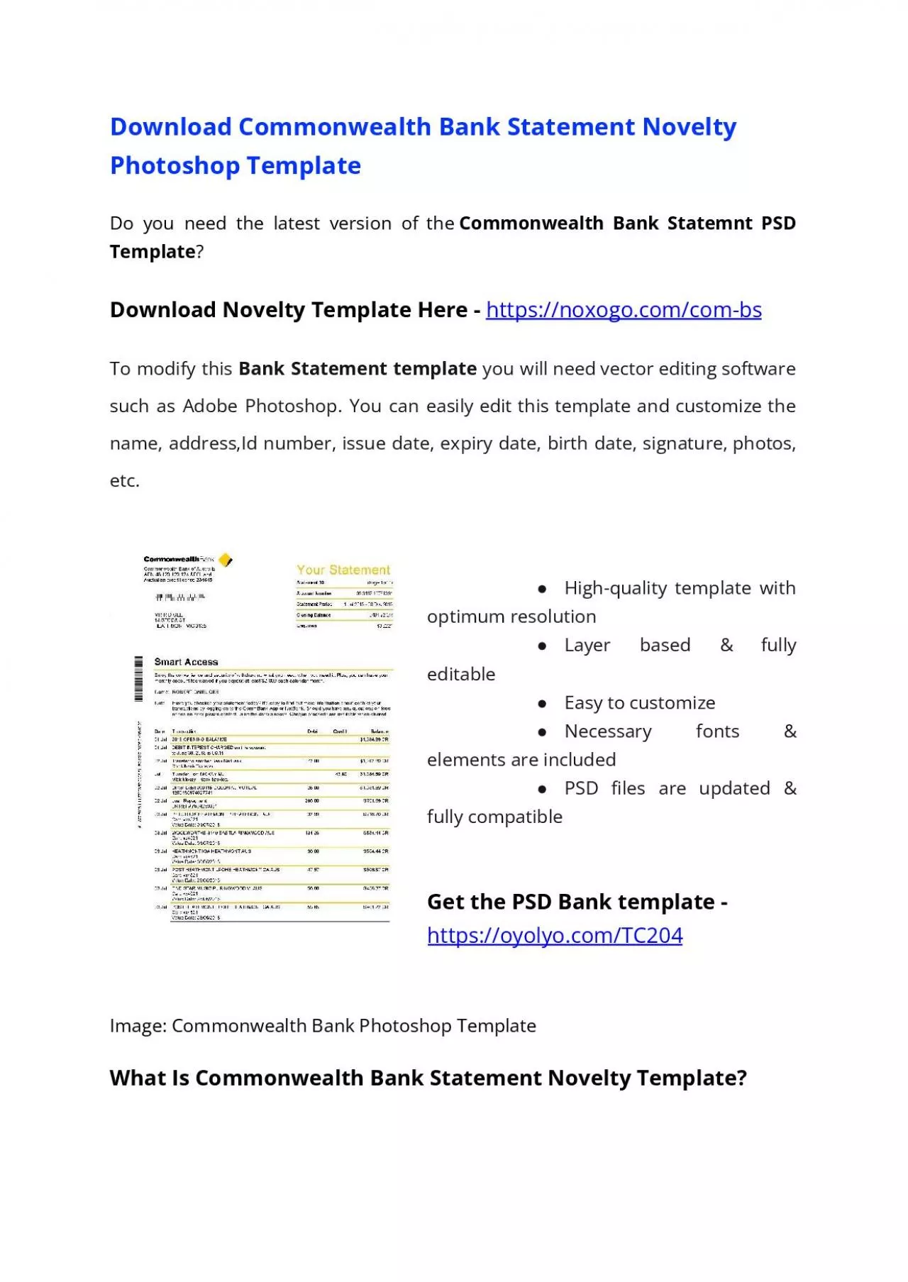 Commonwealth Bank Statement Template – Download MS Word File