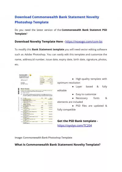 Commonwealth Bank Statement Template – Download MS Word File