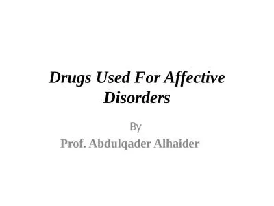 Drugs Used For Affective Disorders