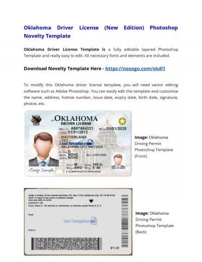 Oklahoma Drivers License (New Edition) Photoshop Novelty Template