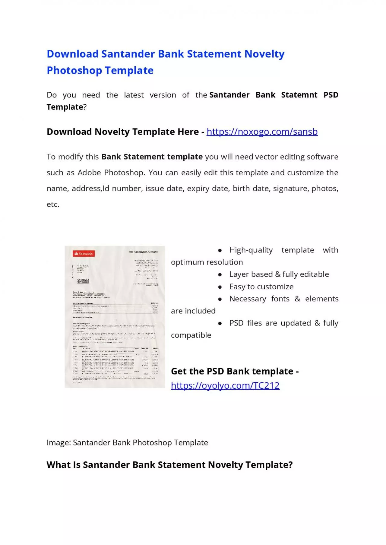 Santander Bank Statement PSD Template – Download Photoshop File
