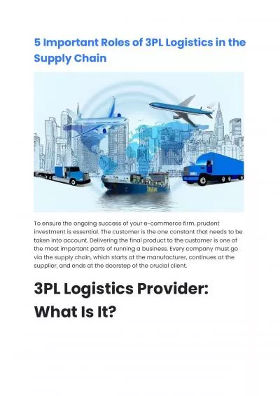 5 Important Roles of 3PL Logistics in the Supply Chain