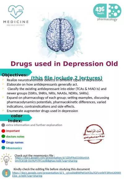 Drugs used in Depression Old