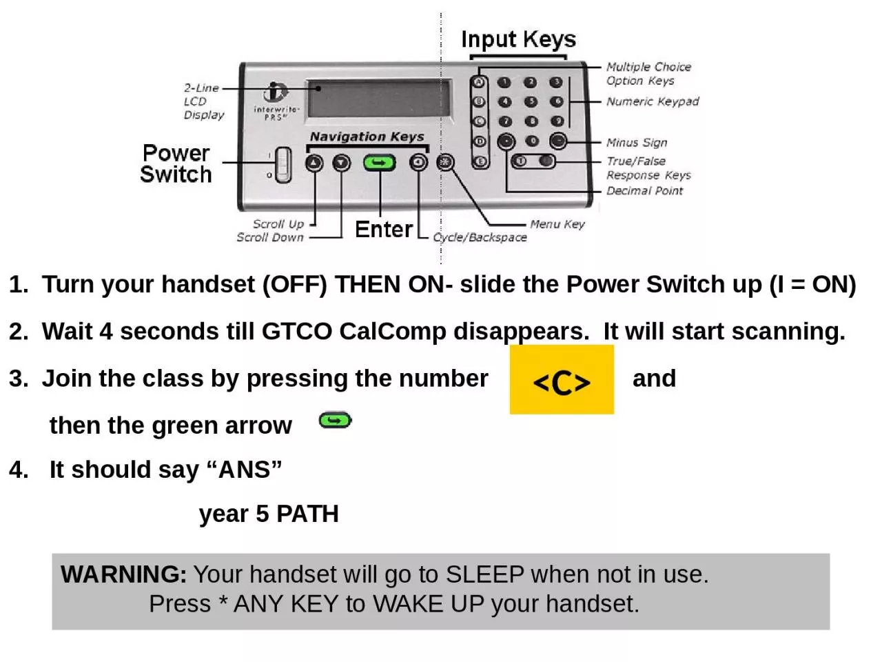 PPT-WARNING: Your handset will go to SLEEP when not in use.