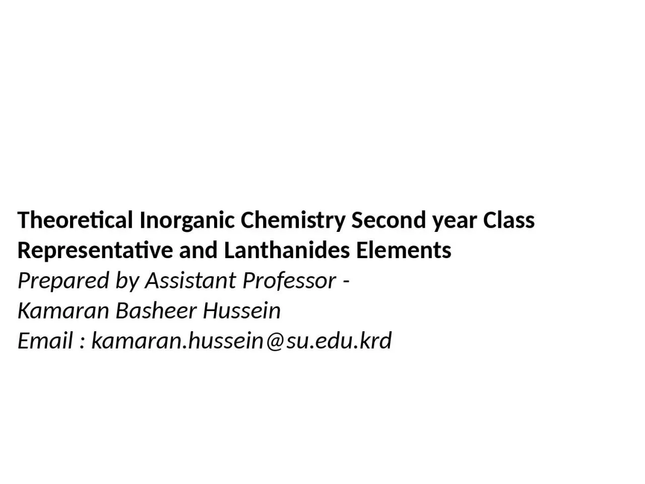 PPT-Theoretical Inorganic Chemistry Second year Class