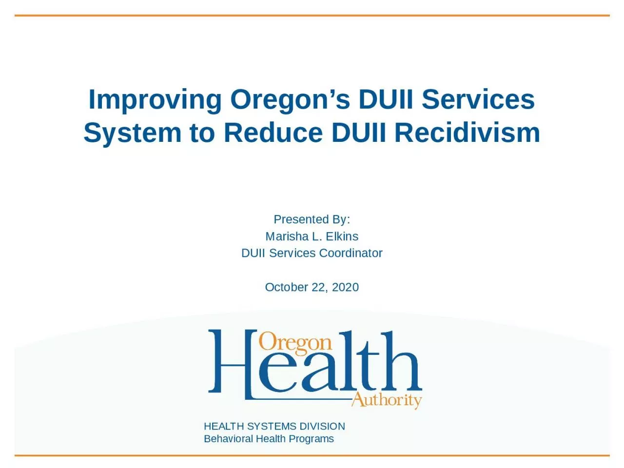 PPT-HEALTH SYSTEMS DIVISION Behavioral Health Programs