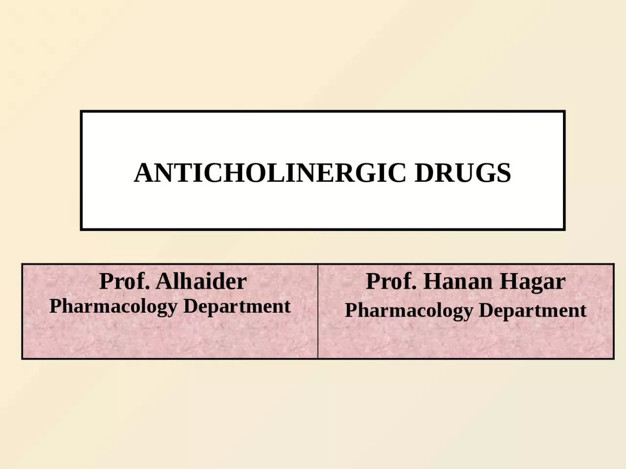 PPT-ANTICHOLINERGIC DRUGS Prof. Alhaider