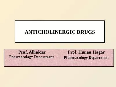 ANTICHOLINERGIC DRUGS Prof. Alhaider