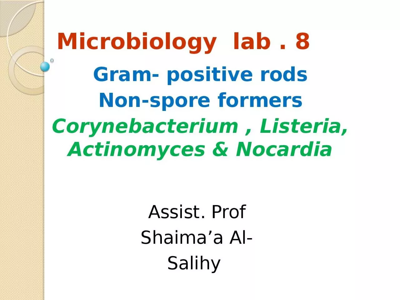 PPT-Microbiology lab . 8 Gram- positive rods