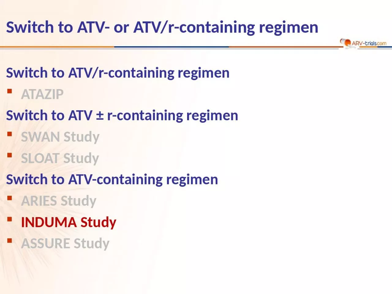 Switch to ATV-  or  ATV/r-containing regimen