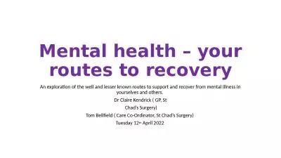 Mental health – your routes to recovery