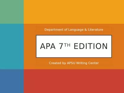 APA 7 th  Edition Department of Language & Literature