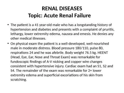 RENAL DISEASES  Topic : Acute Renal Failure