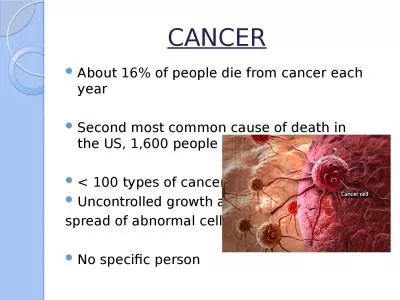 CANCER About 16% of people die from cancer each year
