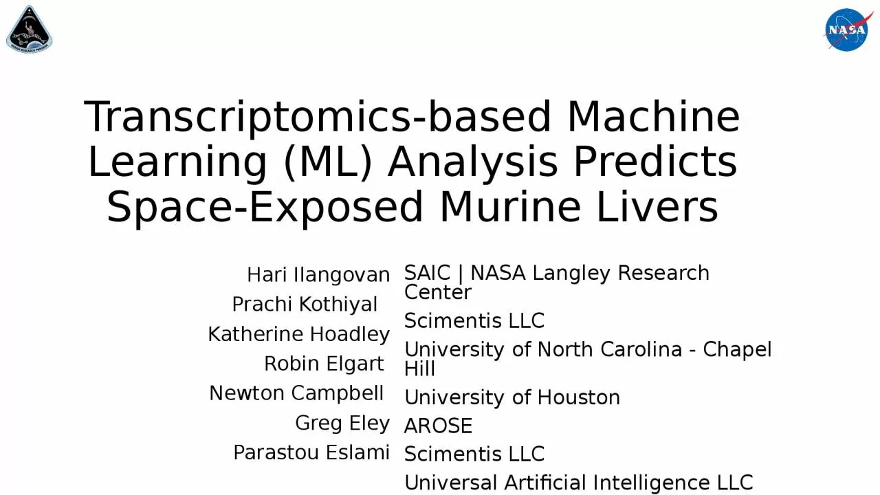 PPT-Transcriptomics-based Machine Learning (ML) Analysis Predicts Space-Exposed Murine Livers