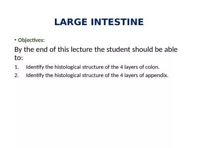 LARGE INTESTINE Objectives: