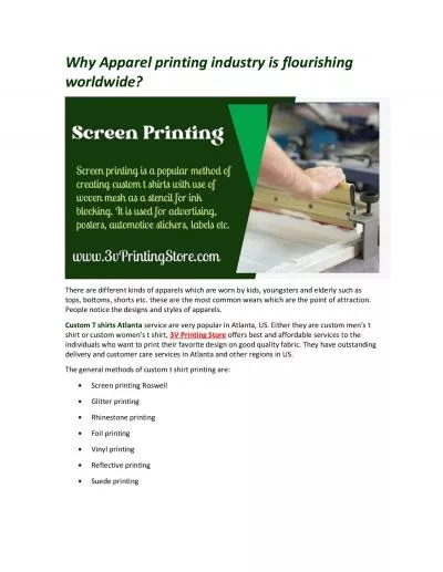 Why Apparel printing industry is flourishing worldwide?