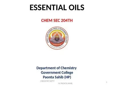 ESSENTIAL OILS Department of Chemistry