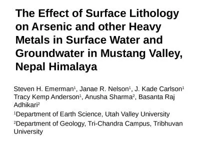 The Effect of Surface Lithology on Arsenic and other Heavy Metals in Surface Water and