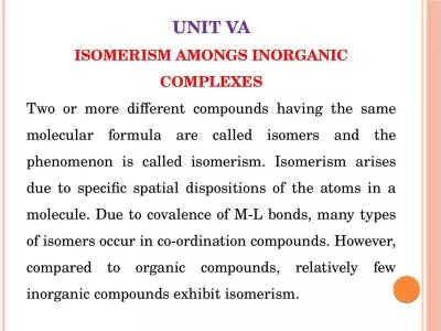 UNIT  VA ISOMERISM  AMONGS INORGANIC COMPLEXES