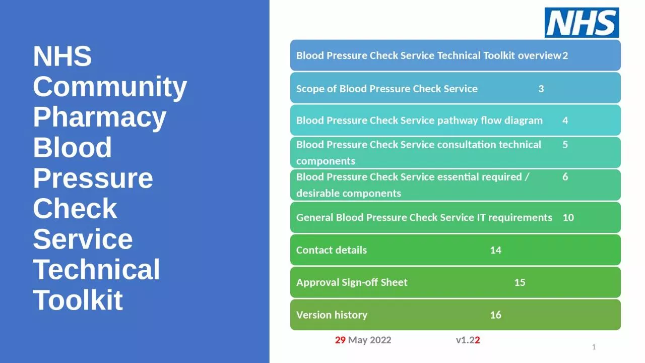 PPT-NHS Community Pharmacy Blood Pressure Check Service Technical Toolkit  