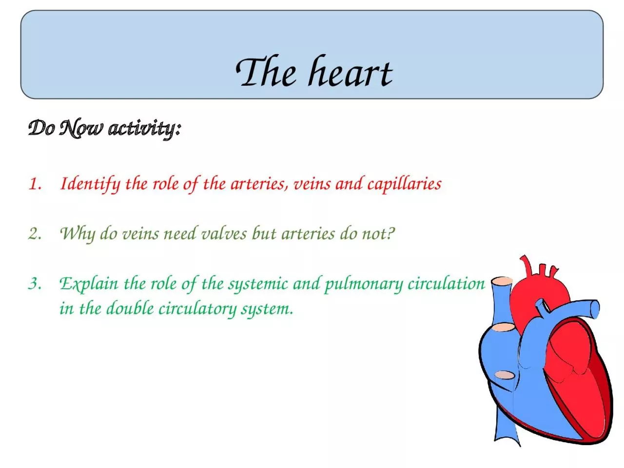 PPT-The heart Do Now activity: