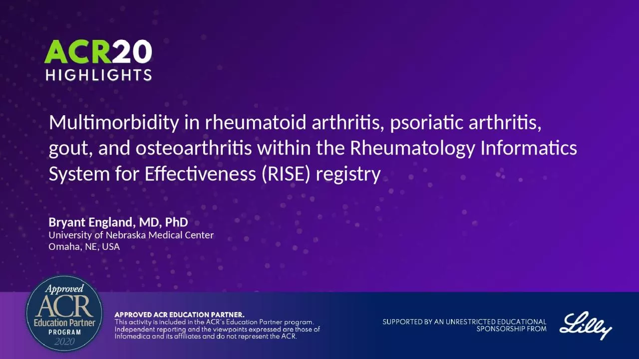 PPT-Multimorbidity in rheumatoid arthritis, psoriatic arthritis, gout, and osteoarthritis