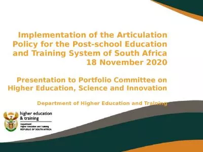 Implementation of the Articulation Policy for the Post-school Education and Training System