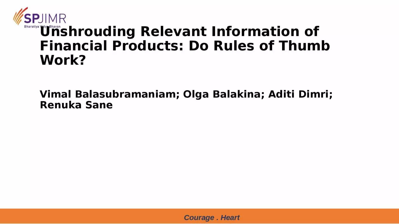 PPT-Unshrouding Relevant Information of Financial Products: Do Rules of Thumb Work?