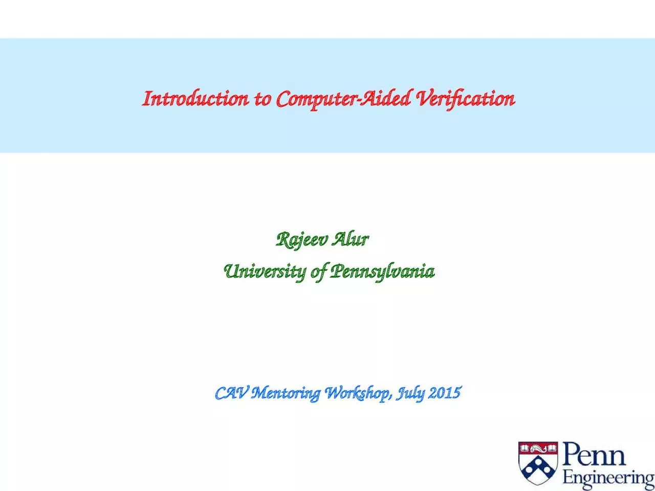 Introduction to Computer-Aided Verification