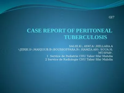 CASE REPORT OF PERITONEAL  TUBERCULOSIS