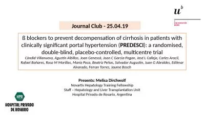 Journal Club - 25.04.19 ß blockers to prevent decompensation of cirrhosis in patients with clinica