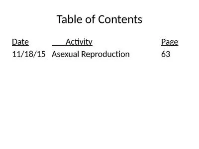 Table of Contents Date			       Activity							Page