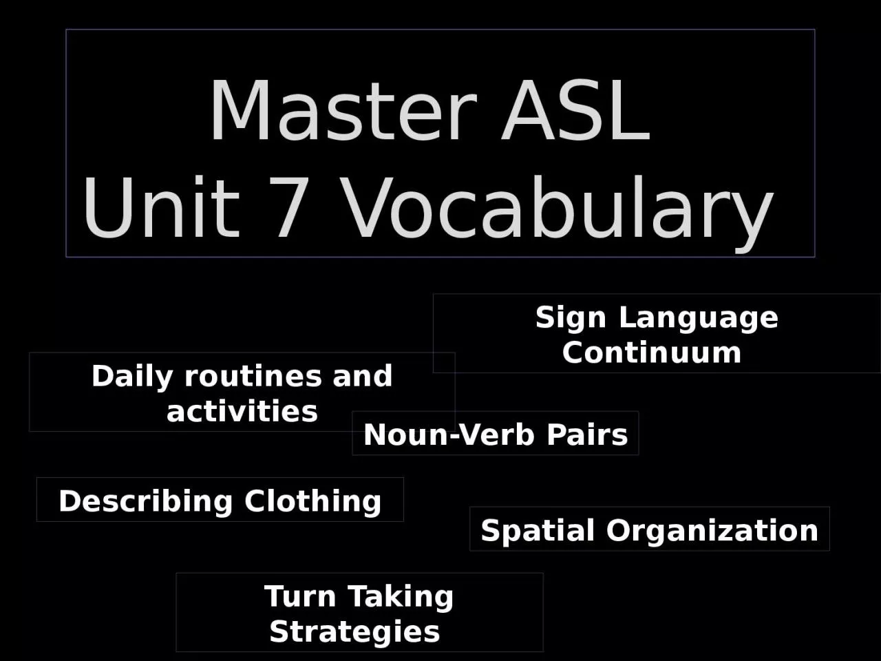 Master ASL  Unit 7 Vocabulary