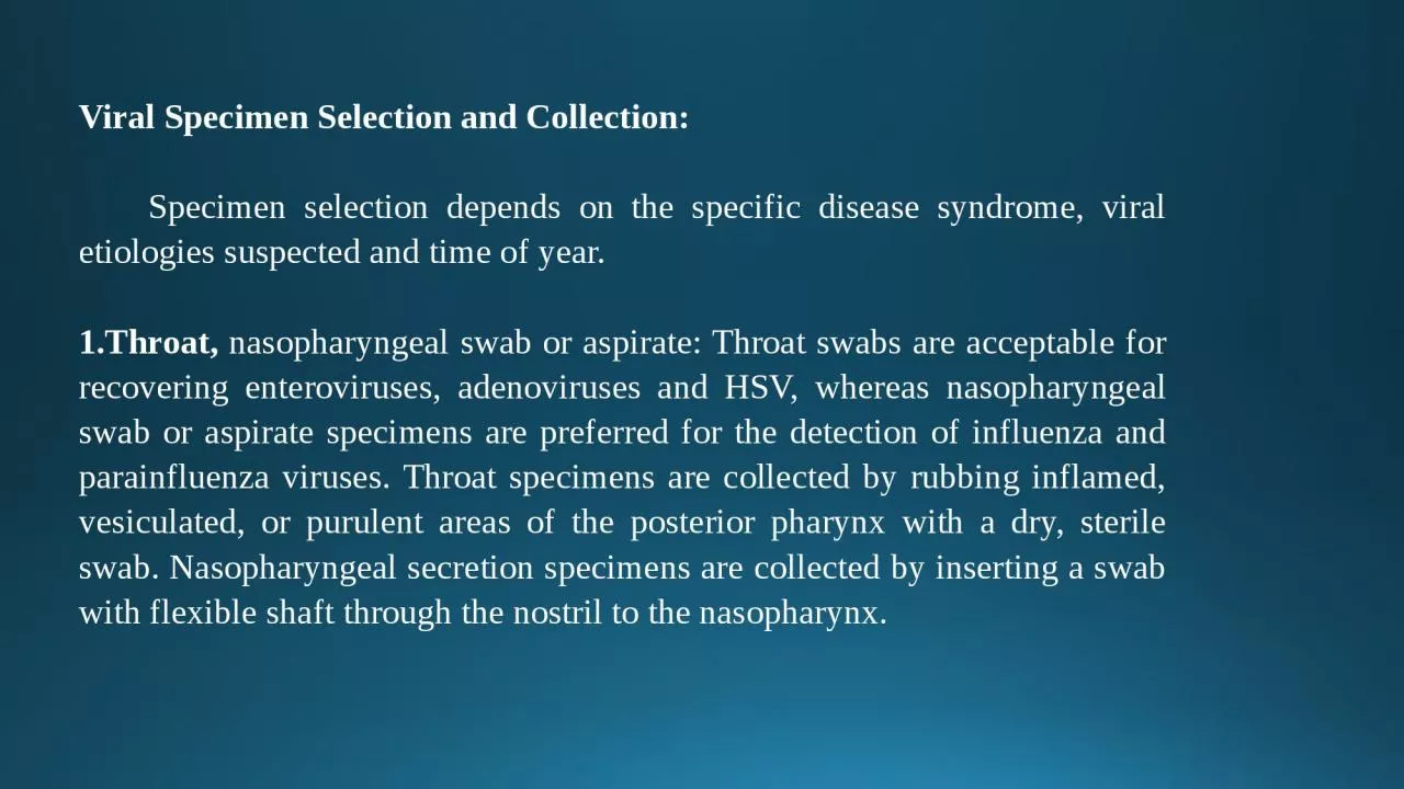 PPT-  Viral Specimen Selection and Collection: