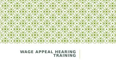 Wage Appeal hearing  Training