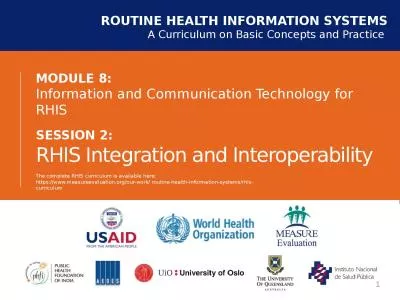 MODULE 8: Information and Communication Technology for RHIS