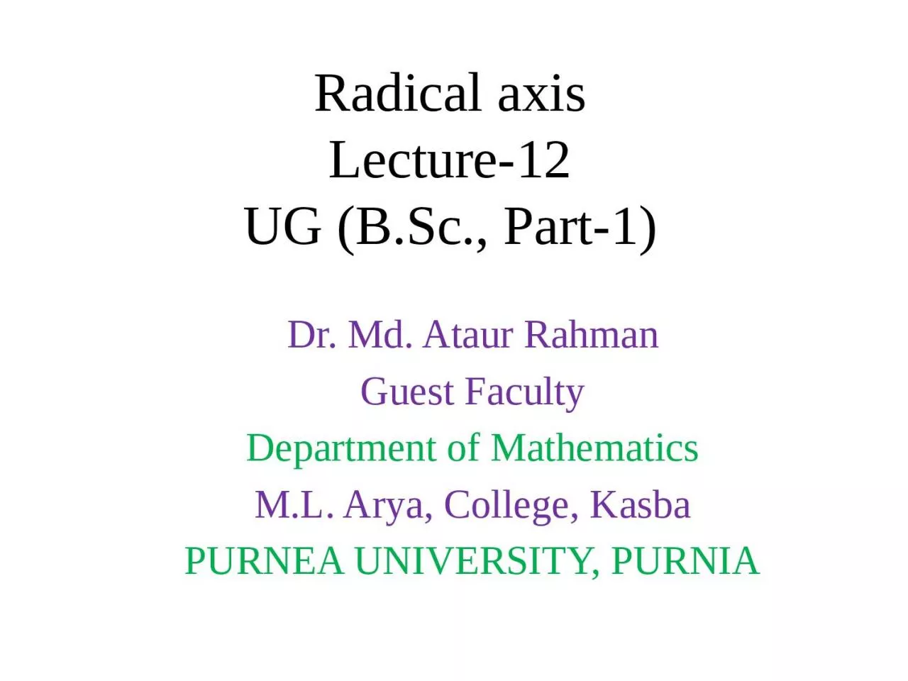 Radical axis Lecture-12  UG (B.Sc., Part-1)