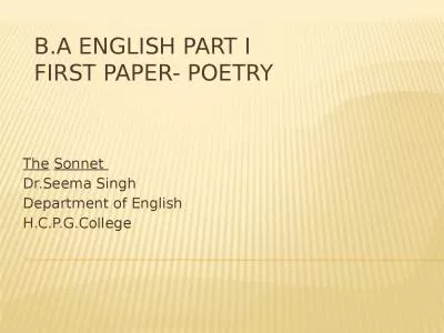 B.A English Part I First Paper- Poetry